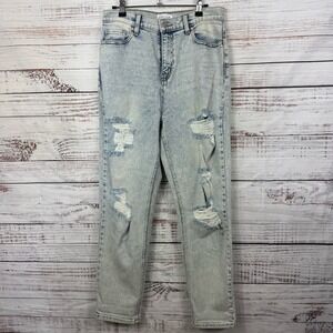 Cello jeans acid wash skater‎ ripped straight leg size 7 Light Blue Denim jeans